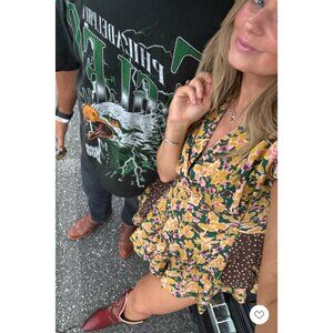 Free People Floral Romper in Yellow and Brown